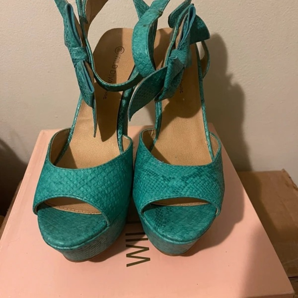 Wild Diva Turquoise Platform Sandals
